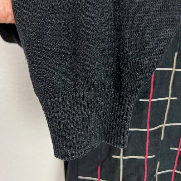 Protege Men's Large Silk Cotton Blend Black Pullover Crew Neck Sweater Geometric - Picture 5 of 6